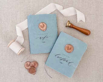 Vow Books, Wax Seal, Handmade Paper Vow Book, His and Hers Vow Books, Wedding Vows, Wedding Gift, Handmade paper, Deckled Edge Paper