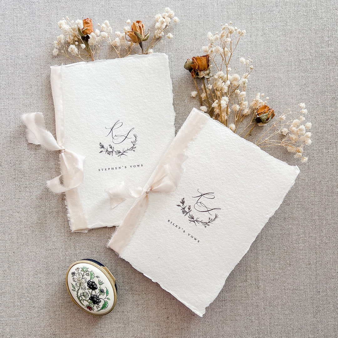 Monogram Vow Book Set, Custom Vow Books, Handmade Paper Vow Book