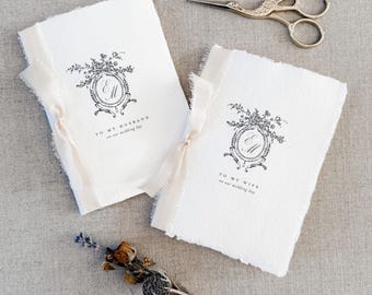 Custom Order // Vow Books with Ribbon, Monogram Handmade Paper Vow Book, Floral Vow Books,