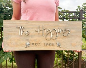 Coastal Family Name Sign, Laser Cut Wood Sign, Last Name Wedding Sign, Family Name, Personalized Wood Sign