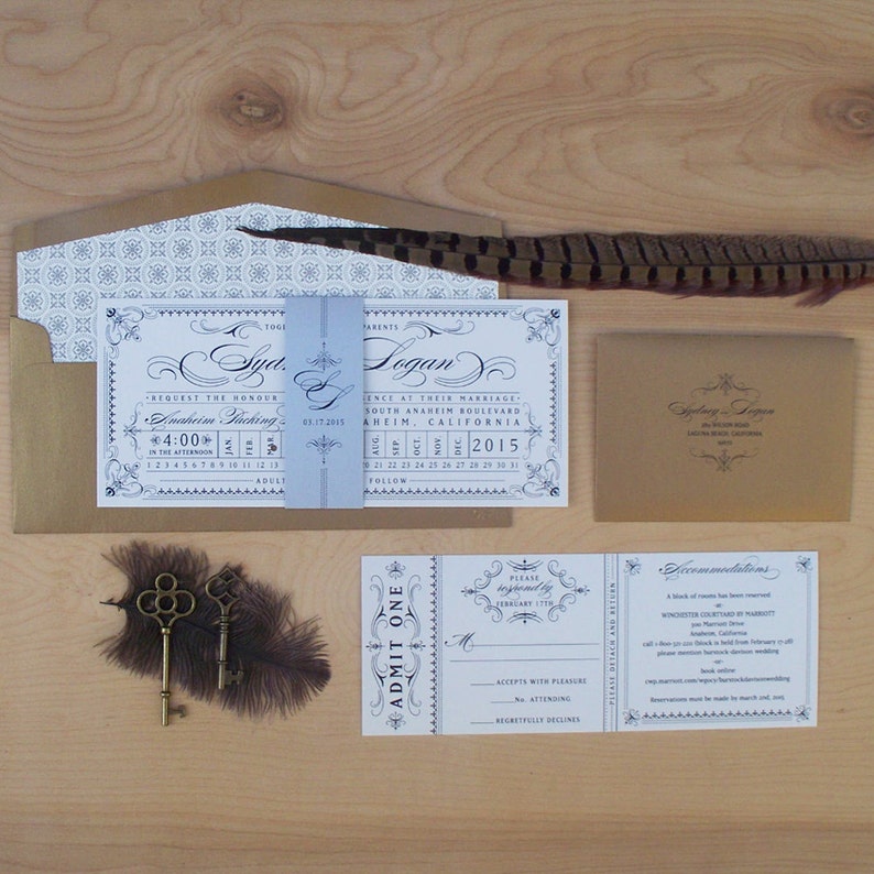 Ticket Wedding Invitation Steampunk Invitation, Punch Card Train Ticket Invitation, Destination Wedding Invitation SAMPLE image 2