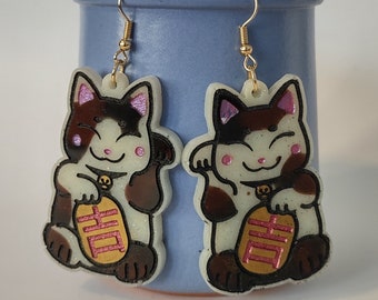 Calico lucky cat earrings