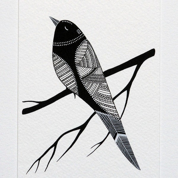 Bird of Strength 2 - Original Contemporary Black and White Watercolor Painting - Modern Bird Art - by Natasha Newton