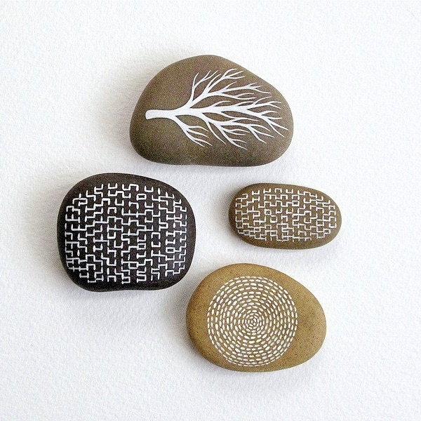 Secret Code Collection 1 - Set of 4 Painted Stones with Nature Inspired Designs - by Natasha Newton