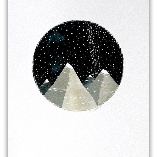 Dream of the Stars 4 - Original 8x10 Watercolor Painting - Contemporary Night Landscape - by Natasha Newton