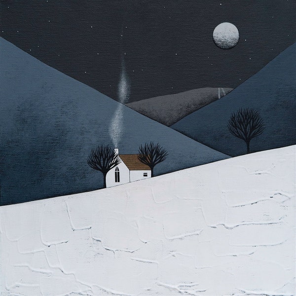 The Quiet of the Night 15 - Archival 8x8 Print - Winter Landscape Painting - Wall Art - by Natasha Newton