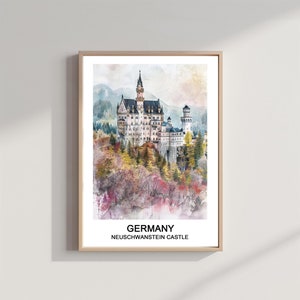 Neuschwanstein Castle Watercolor Print: Germany Travel Poster (Downloadable)