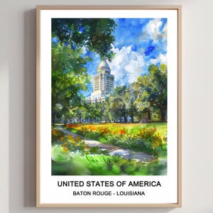 Baton Rouge Watercolor Art Print: Louisiana Travel Poster (Digital Download)