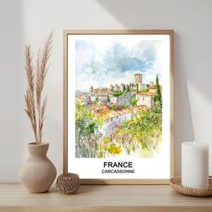 Carcassonne France Watercolour Impression Travel Memory Downloadable Art Vacation Souvenir Printable Poster Gift for Her or Him Art Download