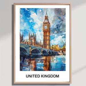 Reino Unido: Impresión de acuarela, póster de viaje, recuerdo de pared, arte imprimible, arte descargable, impresión de pared, regalo de inauguración de la casa