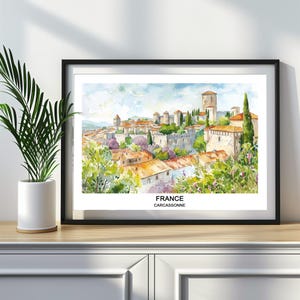 Carcassonne France Watercolour Impression Travel Memory Downloadable Art Vacation Souvenir Printable Poster Gift for Her or Him Art Download