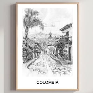 Kolumbien Reise Bleistift Skizze Druck Wandkunst Kolumbien Wandbehang Dekoration Kolumbien Geschenk Kunstliebhaber Druck Herunterladbare Kolumbien Kunst