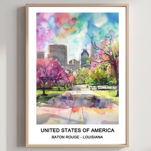 Baton Rouge Watercolor Art Print: Louisiana Travel Poster (Digital Download)