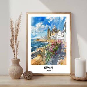 Cadiz Spain Watercolor Travel Poster: Spanish Wall Art (Digital Download)