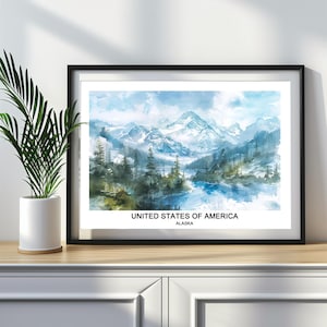 Aquarel reisposter Alaska: vintage muurkunst (digitale download)