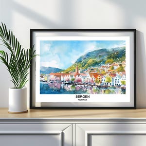 Bergen Norway Watercolor Print: Travel Art, Home Decor (Digital Download)