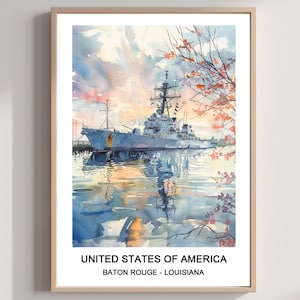 Baton Rouge Louisiana Watercolor Art Print: USA Travel Poster (Digital Download)