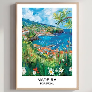 Madeira Portugal Watercolor Print: Coastal Travel Art (Digital Download)