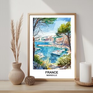 Marseille, France, affiche téléchargeable d'art, souvenir de voyage, affiche d'art en français, souvenir de vacances, décoration de maison et de bureau, affiche d'art mural, téléchargement imprimable