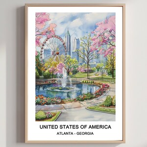 Atlanta, Georgia Aquarell Kunstdruck, USA Reise Wanddeko (Digitaler Download)