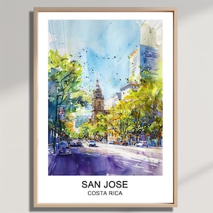 San Jose Costa Rica Watercolor Print: Travel Art (Digital Download)