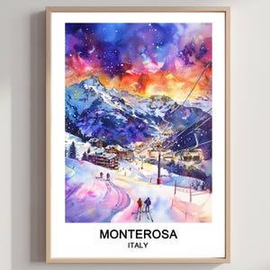 Monterosa Ski Resort Italy Travel Art Print Italian Wall Hanging Poster Home & Office Décor Print Art Lovers Gift Downloadable Watercolor