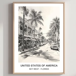 Key West Travel Print Wand Kunst Key West Wandbehang Home Décor Bleistift Skizze Geschenk Kunstliebhaber Florida Kunst Geschenk Florida Print Herunterladbar
