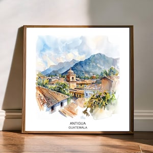 Antigua, Guatemala Square Watercolour Poster Travel Memories Downloadable Art Home & Office Decor Printable Wall Art Poster Gifts for Him