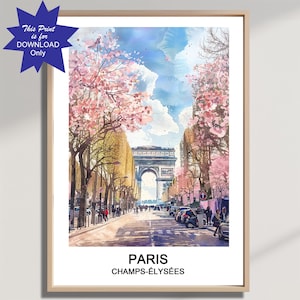 Paris Champs-Elysees Watercolor Print: France Travel Art (Digital Download