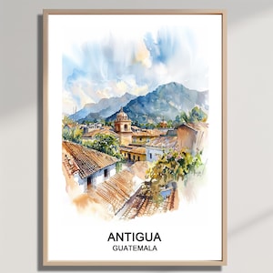 Antigua Guatemala Watercolour Illustration Travel Memories Downloadable Art Home & Office Decor Wall Art Printable Poster Gifts for Him Her