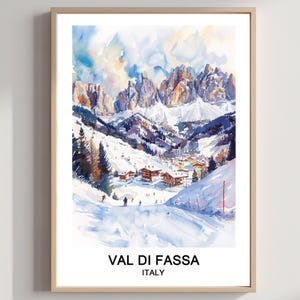 Val di Fassa Ski Resort Watercolor Art Print: Italy Travel Poster (Digital Download)