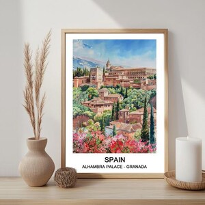 Alhambra Palace, Granada, Andalusia, Spain: Watercolor Print, Travel Poster, Wall Art Memories, Printable Art, Downloadable Art, Wall Print
