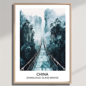 Zhangjiajie Glass Bridge China Watercolor Print, Travel Poster, Wall Art Memory, Printable Art, Downloadable Art, Wall Print, Housewarming