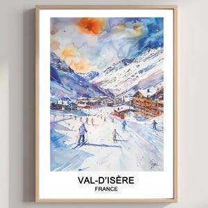 Val d&#39;Isère Ski Resort Watercolor Print: French Travel Poster (Digital Download)