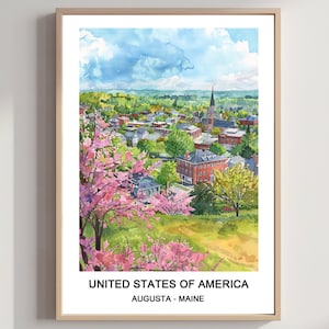 Augusta Maine Watercolor Travel Poster: USA State Capital Art (Digital Download)