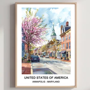 Annapolis Maryland State Capital USA Travel Print Wall Art Annapolis Wall Hanging Home Décor Maryland Art Lovers Gift Download Watercolor