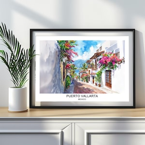 Puerto Vallarta Watercolor Art Print: Mexico Travel Poster (Digital Download)