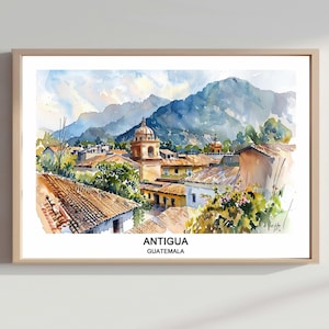 Antigua Guatemala Watercolour Illustration Travel Memories Downloadable Art Home & Office Decor Wall Art Printable Poster Gifts for Him Her