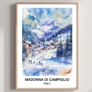 Madonna di Campiglio Italy Ski Resort Watercolor Art Print (Digital Download