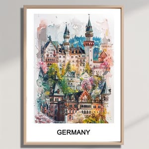 Duitsland reizen aquarel kunstafdruk: Europa Home Decor (digitale download)