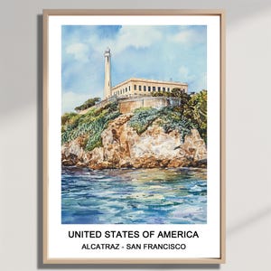 Alcatraz Island, San Francisco, USA: Watercolor Print, Travel Poster, Wall Art Memory, Printable Art, Downloadable Art, Housewarming Gift