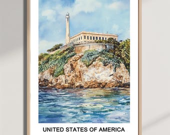 Alcatraz Island Watercolor Print: San Francisco Travel Poster (Digital Download)