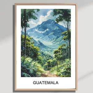 Guatemala, Watercolour Illustration, Travel Memories, Downloadablel Art, Home & Office Decor, Wall Art PrintableDownload, Gifts for Him Her