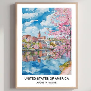 Augusta Maine Watercolor Travel Poster: USA State Capital Art Print (Digital Download)