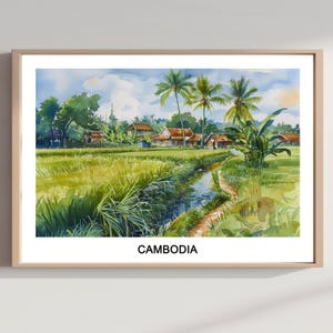Cambodia Watercolor Print: Asian Landscape Travel Poster (Digital Download)