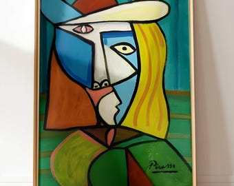 Woman in a Hat: Cubism Classic Wall Art Inspired by Pablo Picasso Spanish Expatriat Painter