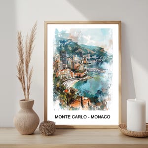 Monte Carlo Monaco Watercolor Poster: Printable Travel Art for Home & Office Decor - Digital Download