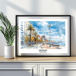 Montevideo Uruguay Watercolor Print: Travel Art (Digital Download)