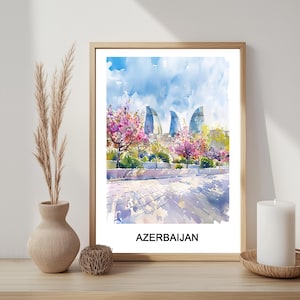 Impresión de acuarela de Azerbaiyán: Póster de viaje, decoración navideña (Descarga digital)