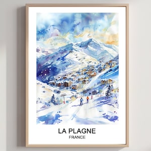 La Plagne Ski Resort Watercolor Art Print: French Travel Poster (Digital Download